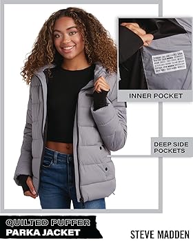 【HI FI FNK】Steven Padded Hood Jacket Amazon.com: Steven Madden Women Winter Jacket - Packable